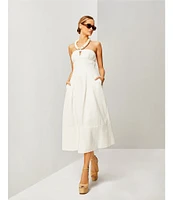 Le' AL.X Woven Ruched Straight Keyhole Neck Spaghetti Strap A-Line Midi Dress