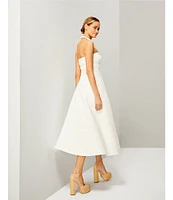 Le' AL.X Woven Ruched Straight Keyhole Neck Spaghetti Strap A-Line Midi Dress