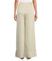 Le' AL.X Woven Satin High Rise Pleated Front Tall Cuff Full Length Wide Leg Coordinating Trousers