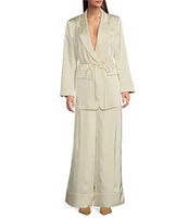 Le' AL.X Woven Satin High Rise Pleated Front Tall Cuff Full Length Wide Leg Coordinating Trousers