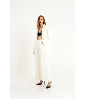 Le' AL.X Woven Satin High Rise Pleated Front Tall Cuff Full Length Wide Leg Coordinating Trousers