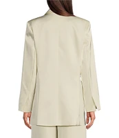 Le' AL.X Woven Satin Notch Lapel Long Sleeve Tie at Waist Long Line Coordinating Blazer