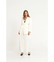 Le' AL.X Woven Satin Notch Lapel Long Sleeve Tie at Waist Long Line Coordinating Blazer