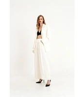 Le' AL.X Woven Satin Notch Lapel Long Sleeve Tie at Waist Long Line Coordinating Blazer