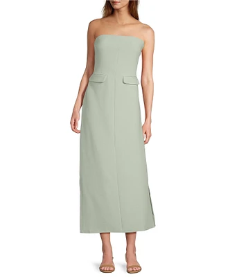 Le' AL.X Woven Straight Neck Strapless Cargo Flap Suit Midi Dress