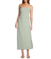 Le' AL.X Woven Straight Neck Strapless Cargo Flap Suit Midi Dress