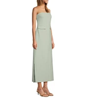Le' AL.X Woven Straight Neck Strapless Cargo Flap Suit Midi Dress