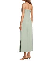 Le' AL.X Woven Straight Neck Strapless Cargo Flap Suit Midi Dress