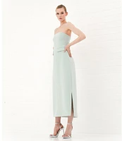 Le' AL.X Woven Straight Neck Strapless Cargo Flap Suit Midi Dress