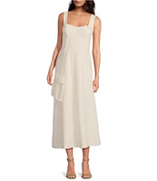 Le' AL.X Woven Suiting Bustier Sweetheart Shape Neck Sleeveless Tank Strap Cargo Pocket Fit & Flare Coordinating Midi Dress