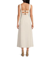 Le' AL.X Woven Suiting Bustier Sweetheart Shape Neck Sleeveless Tank Strap Cargo Pocket Fit & Flare Coordinating Midi Dress