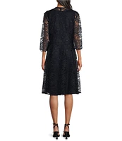 Le Bos 3/4 Sleeve Crew Neck Lace 2-Piece Jacket Dress