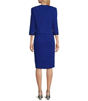 Le Bos Round Neck 3/4 Sleeve Embroidered Mesh Trim Textured 2-Piece Jacket Dress