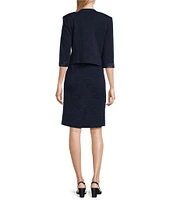 Le Bos Round Neck 3/4 Sleeve Embroidered Mesh Trim Textured 2-Piece Jacket Dress