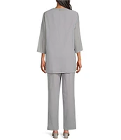 Le Bos Embroidered Round Neck 3/4 Sleeve Chiffon 3-Piece Pant Set