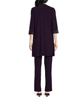 Le Bos Embroidered Trim Round Neck 3/4 Sleeve Duster 3-Piece Pant Set