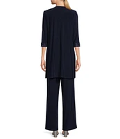 Le Bos Embroidered Trim Round Neck 3/4 Sleeve Duster 3-Piece Pant Set