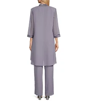 Le Bos Round Neck 3/4 Sleeve Georgette Tonal Trim Evening 3-Piece Pant Set