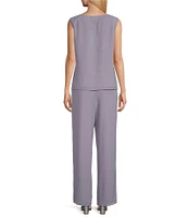 Le Bos Round Neck 3/4 Sleeve Georgette Tonal Trim Evening 3-Piece Pant Set