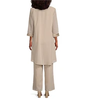 Le Bos Round Neck 3/4 Sleeve Georgette Tonal Trim Evening 3-Piece Pant Set