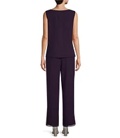 Le Bos Round Neck 3/4 Sleeve Georgette Tonal Trim Evening 3-Piece Pant Set