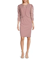 Le Bos Illusion Floral Detail Sleeve Stretch Crepe Jacket Dress