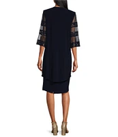 Le Bos Matte Jersey Sequence Embroidered V-Neck 3/4 Latter Sleeve 2-Piece Jacket Dress