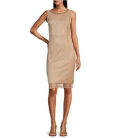 Le Bos Metallic Fortuny Round Neck 3/4 Sleeves Pearl Rhinestone Peplum 2-Piece Jacket Dress