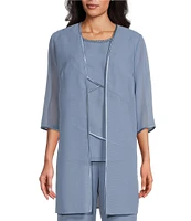 Le Bos Pebble Georgette Satin Trim Tiered Beaded Crew Neck 3/4 Sleeve 3-Piece Pant Set