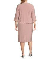 Le Bos Plus Size 3/4 Sleeve Crew Neck Embroidered 2-Piece Jacket Dress