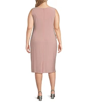 Le Bos Plus Size 3/4 Sleeve Crew Neck Embroidered 2-Piece Jacket Dress