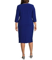 Le Bos Plus Size 3/4 Sleeve Crew Neck Embroidered 2-Piece Jacket Dress