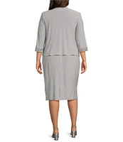 Le Bos Plus Size 3/4 Sleeve Crew Neck Embroidered 2-Piece Jacket Dress
