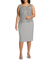 Le Bos Plus Size 3/4 Sleeve Crew Neck Embroidered 2-Piece Jacket Dress