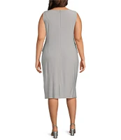 Le Bos Plus Size 3/4 Sleeve Crew Neck Embroidered 2-Piece Jacket Dress