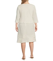 Le Bos Plus Size 3/4 Sleeve Round Neck Embroidered Flounce Hem 2-Piece Jacket Dress