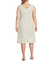 Le Bos Plus Size 3/4 Sleeve Round Neck Embroidered Flounce Hem 2-Piece Jacket Dress