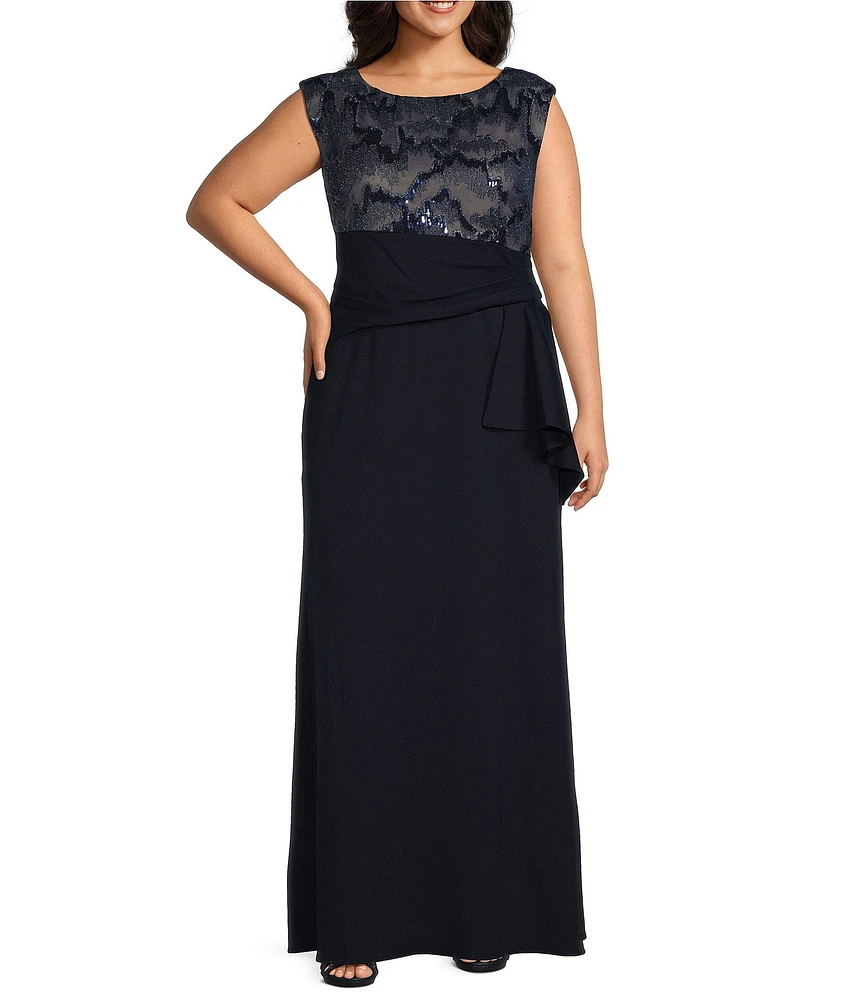 Le Bos Plus Size Boat Neck Cap Sleeve Fit and Flare Dress