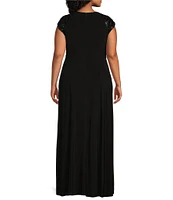 Le Bos Plus Size Cap Sleeve V-Neck Sequin Bodice Gown