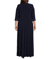 Le Bos Plus Size Embroidered 3/4 Sleeve Square Neck 2-Piece Jacket Dress