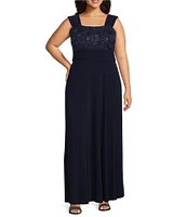 Le Bos Plus Size Embroidered 3/4 Sleeve Square Neck 2-Piece Jacket Dress