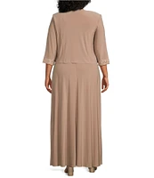 Le Bos Plus Size Embroidered 3/4 Sleeve Square Neck 2-Piece Jacket Dress