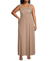 Le Bos Plus Size Embroidered 3/4 Sleeve Square Neck 2-Piece Jacket Dress