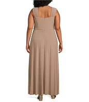 Le Bos Plus Size Embroidered 3/4 Sleeve Square Neck 2-Piece Jacket Dress