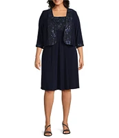 Le Bos Plus Size Embroidered Sequin Jacket Dress