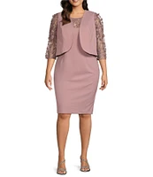 Le Bos Plus Size Illusion Sleeve Stretch Crepe Jacket Dress