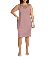 Le Bos Plus Size Illusion Sleeve Stretch Crepe Jacket Dress