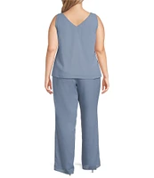 Le Bos Plus Size Pebble Georgette Satin Trim Beaded Scoop Neck 3/4 Sleeve 3-Piece Pant Set