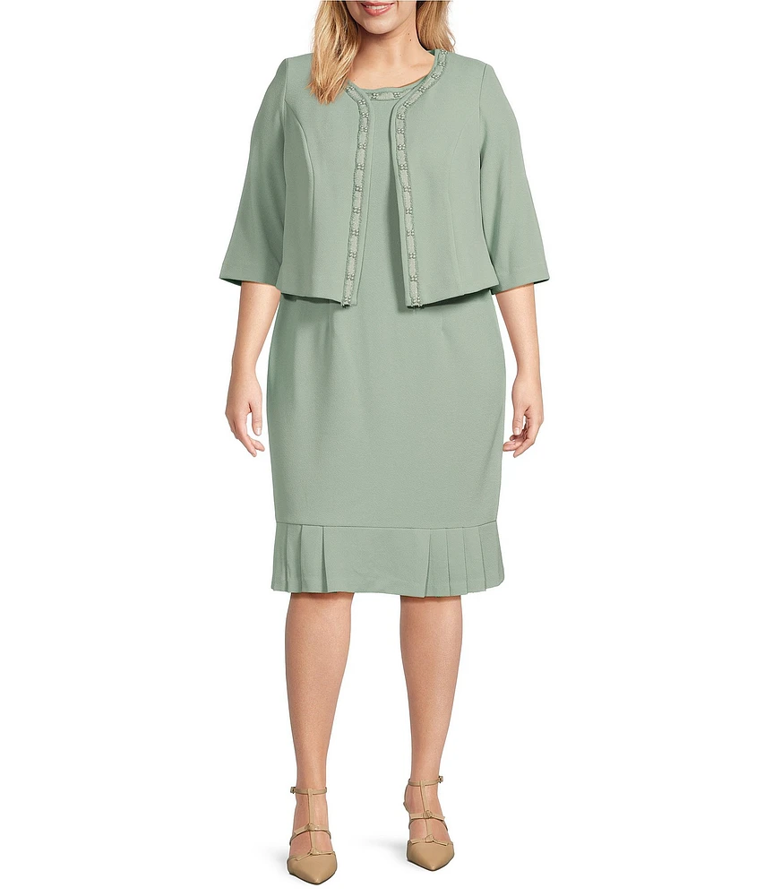 Le Bos Plus Size Pleated Hem 2-Piece Jacket Dress