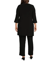 Le Bos Plus Size Round Neck 3/4 Sleeve Embroidered Trim Duster 3-Piece Pant Set